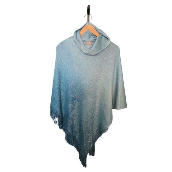 Chicos small medium teal blue ombre metallic sweater poncho new - Picture 4 of 5